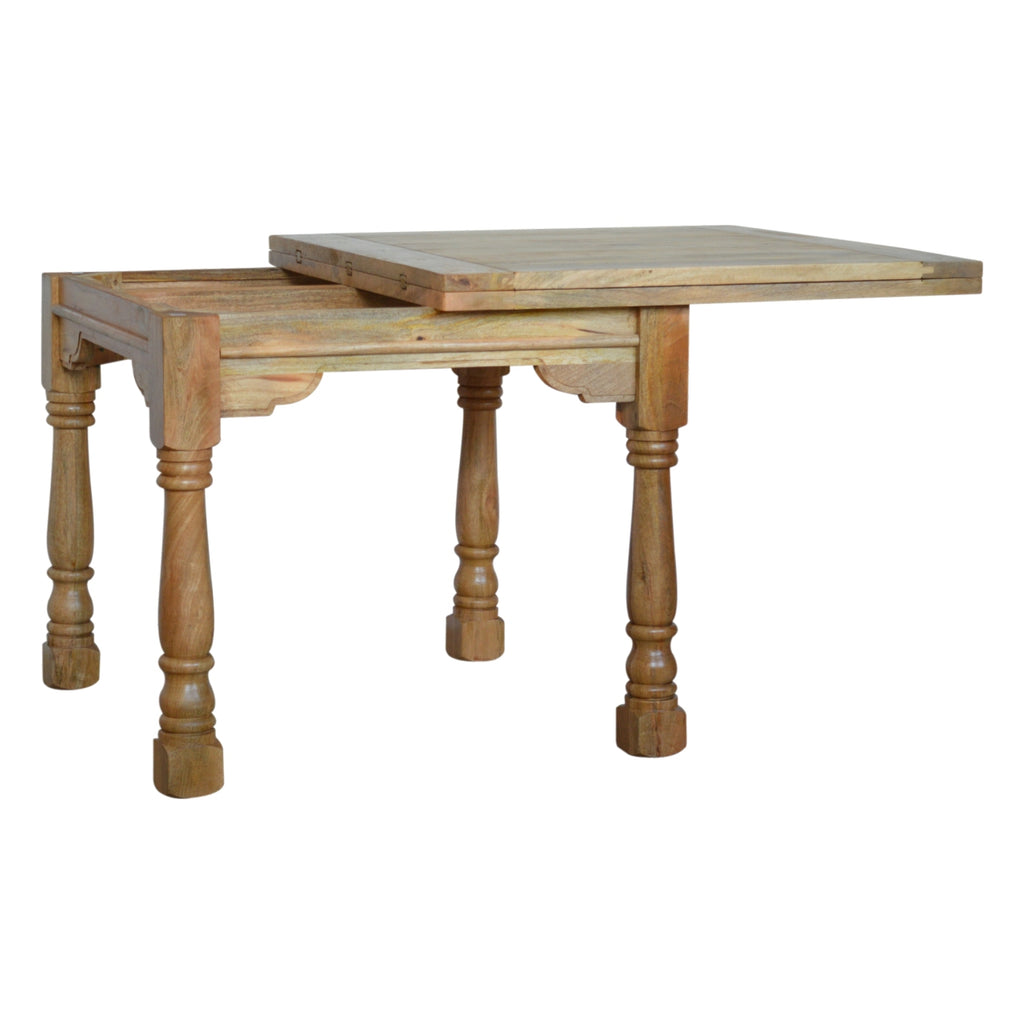 Handcrafted Solid Mango Wood Dining Table – Oak-ish Finish, Butterfly Extension