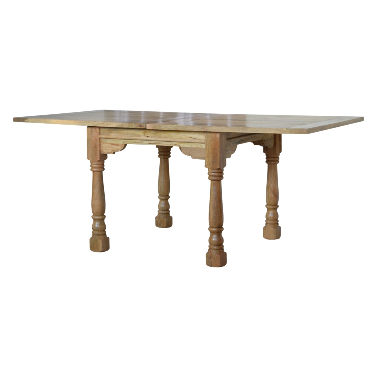 Handcrafted Solid Mango Wood Dining Table – Oak-ish Finish, Butterfly Extension