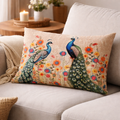 Floral Lumbar Cushion – Peacock Design– 40x60 cm