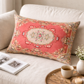 Floral Printed & Embroidered Cotton Lumbar Cushion- 40x60 cm