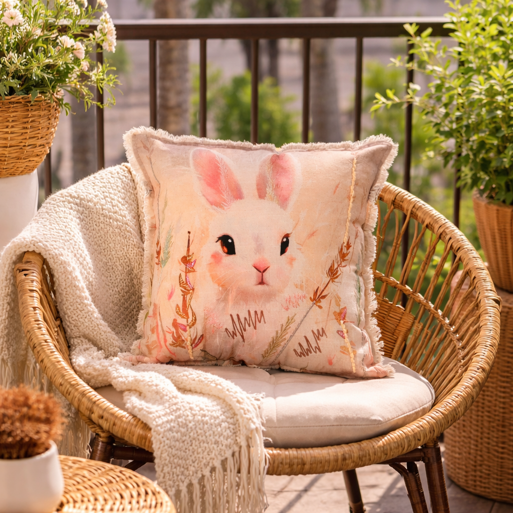 Embroidered Cotton Cushion- Alina Rabbit Design- 45x45 cm