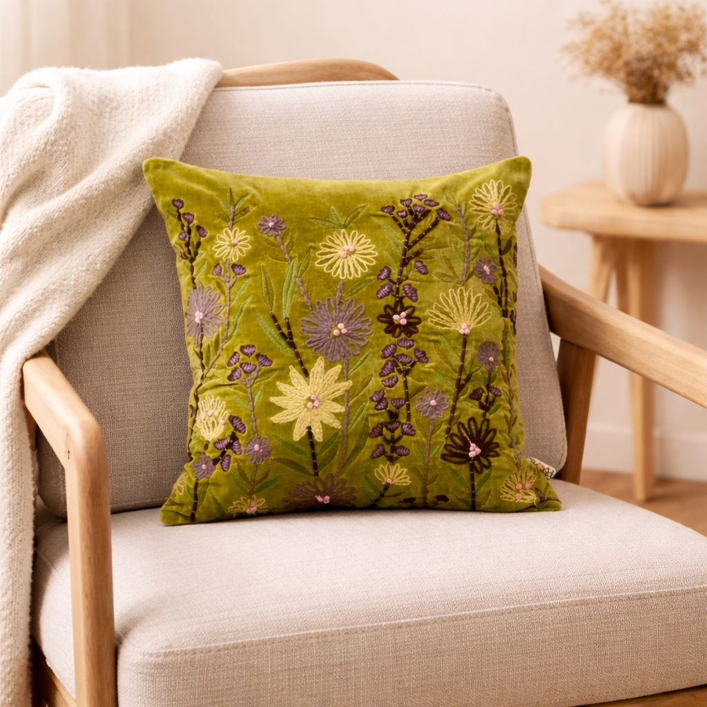 Velvet Cotton Cushion- Sea Green- 45x45 cm