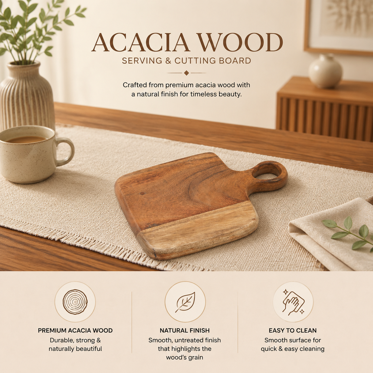 Timber Craft Acacia Wood Chopping Board 15x22cm