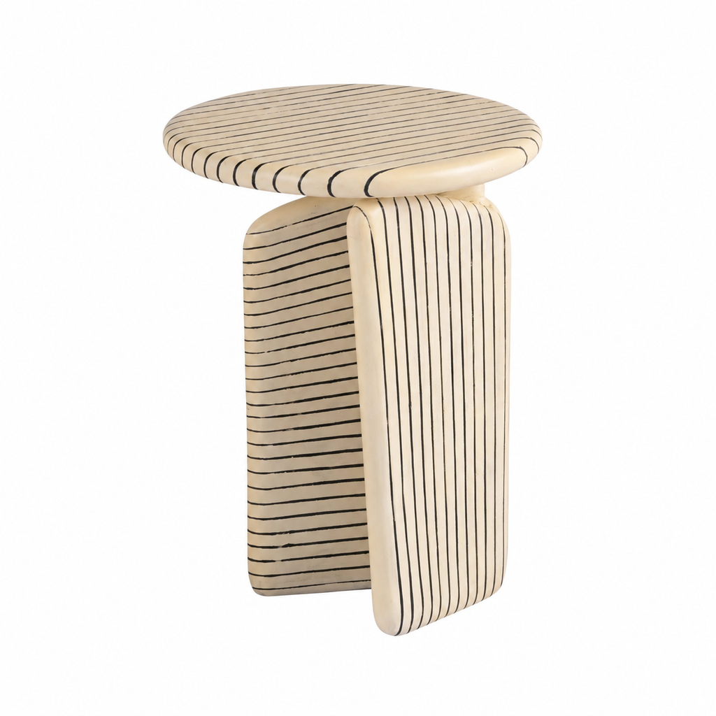 Modern Aluminium Side Table | Ivory Ribbed Accent Table