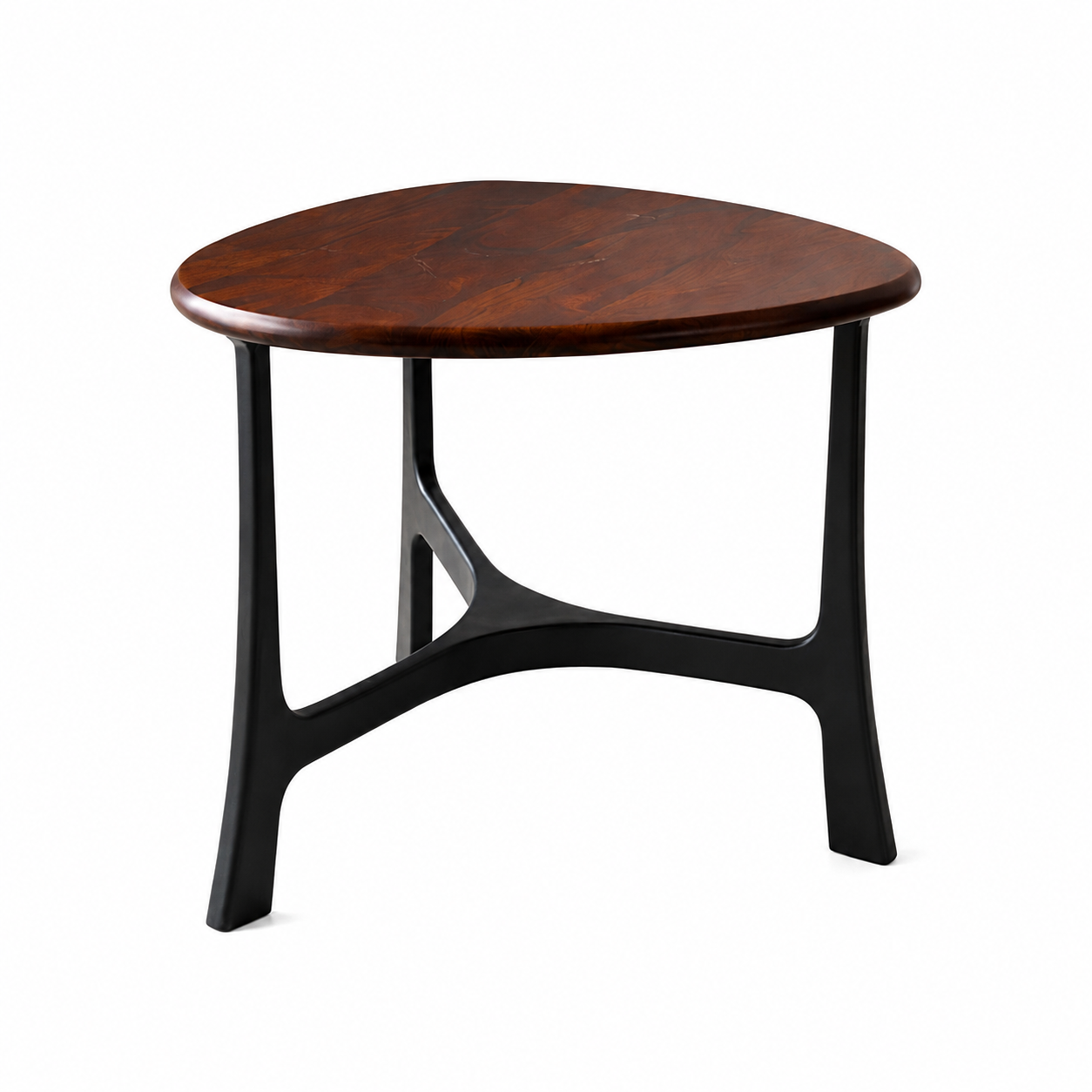 Round Wood Coffee Table with Black Metal Base| Modern Design