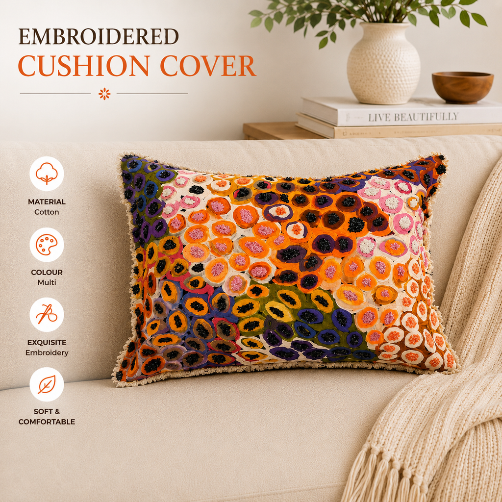 Printed Cotton Lumbar Cushion-  Abstract Design- 40x60 cm