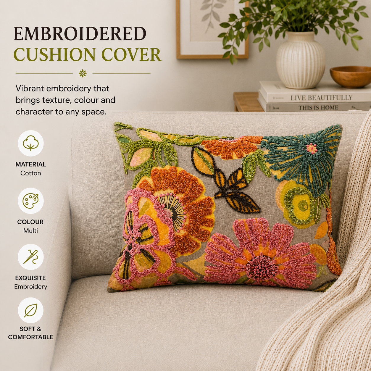Cotton Lumbar Cushion- Elegant Honeydew- 40x60 cm