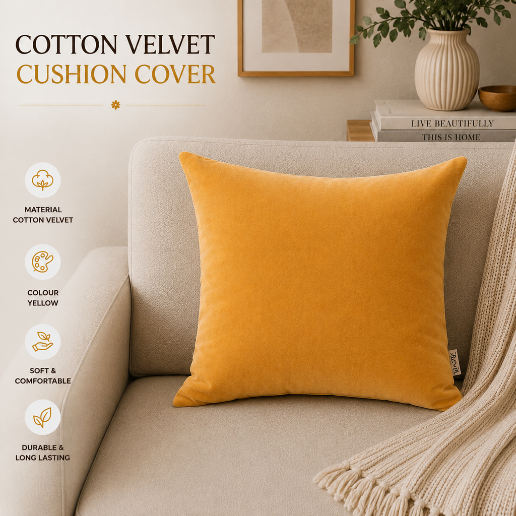 Velvet Cotton Cushion- Ochre Mustard- 45x45 cm