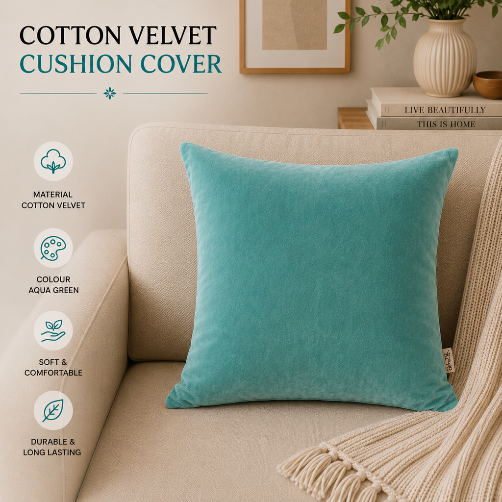 Velvet Cotton Cushion- Vespa Teal- 45x45 cm