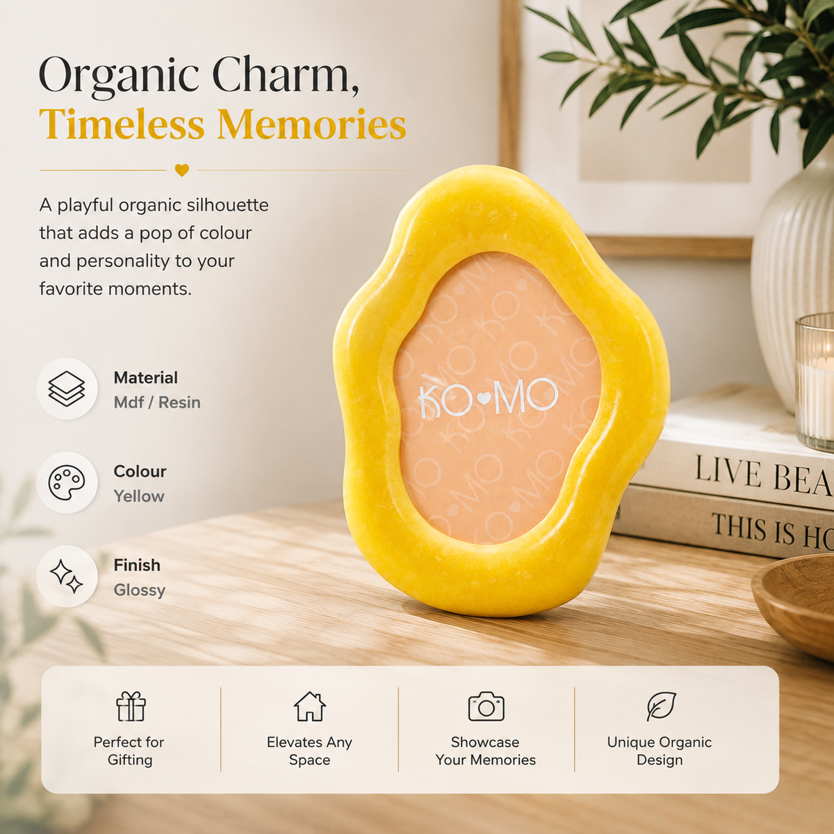 Yellow Organic Shape Resin Photo Frame 5x7 Inch