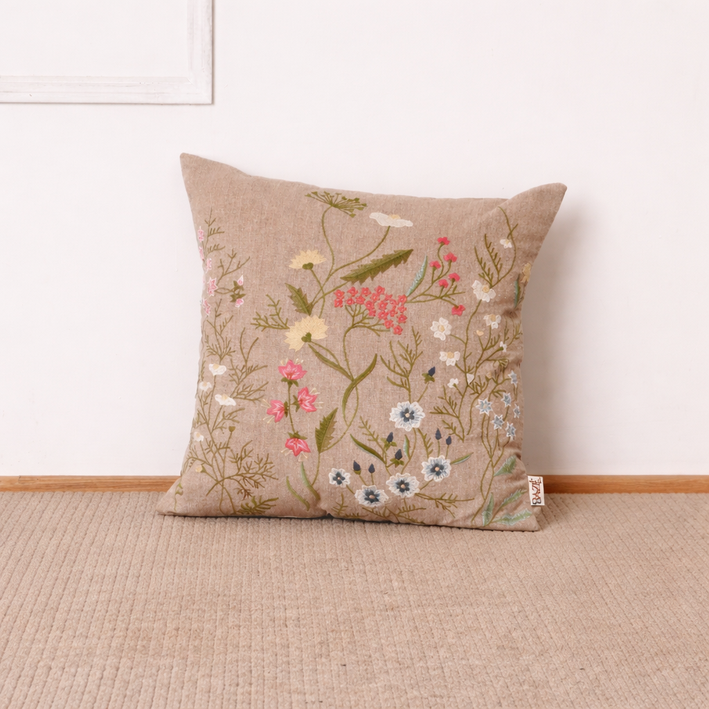 Embroidered Cotton Cushion- Branch Floral Design- 45x45 cm