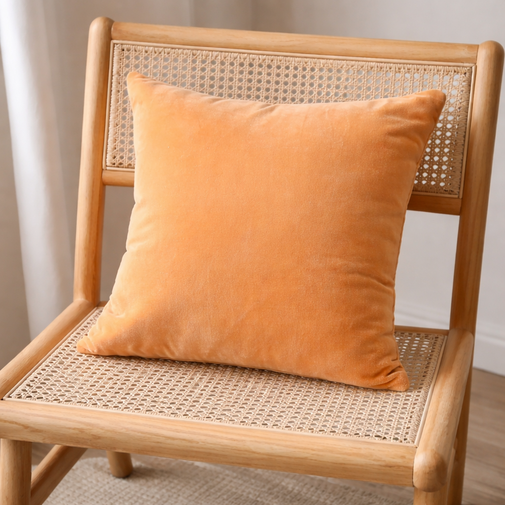 Velvet Cotton Cushion- Ochre Mustard- 45x45 cm