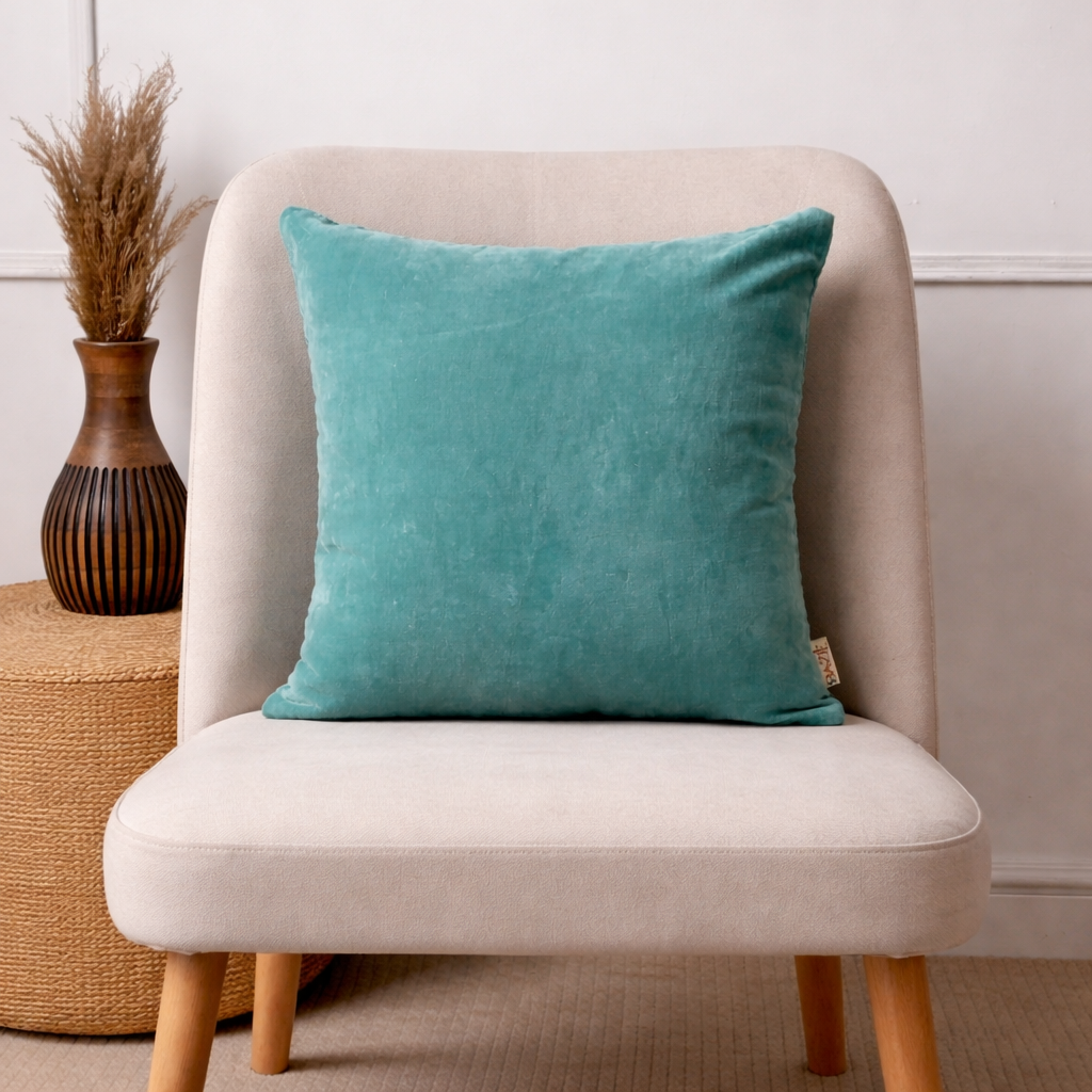 Velvet Cotton Cushion- Vespa Teal- 45x45 cm