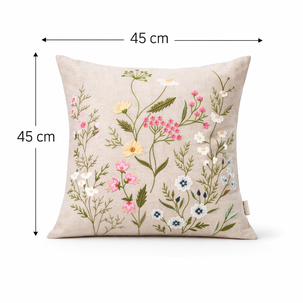 Embroidered Cotton Cushion- Branch Floral Design- 45x45 cm