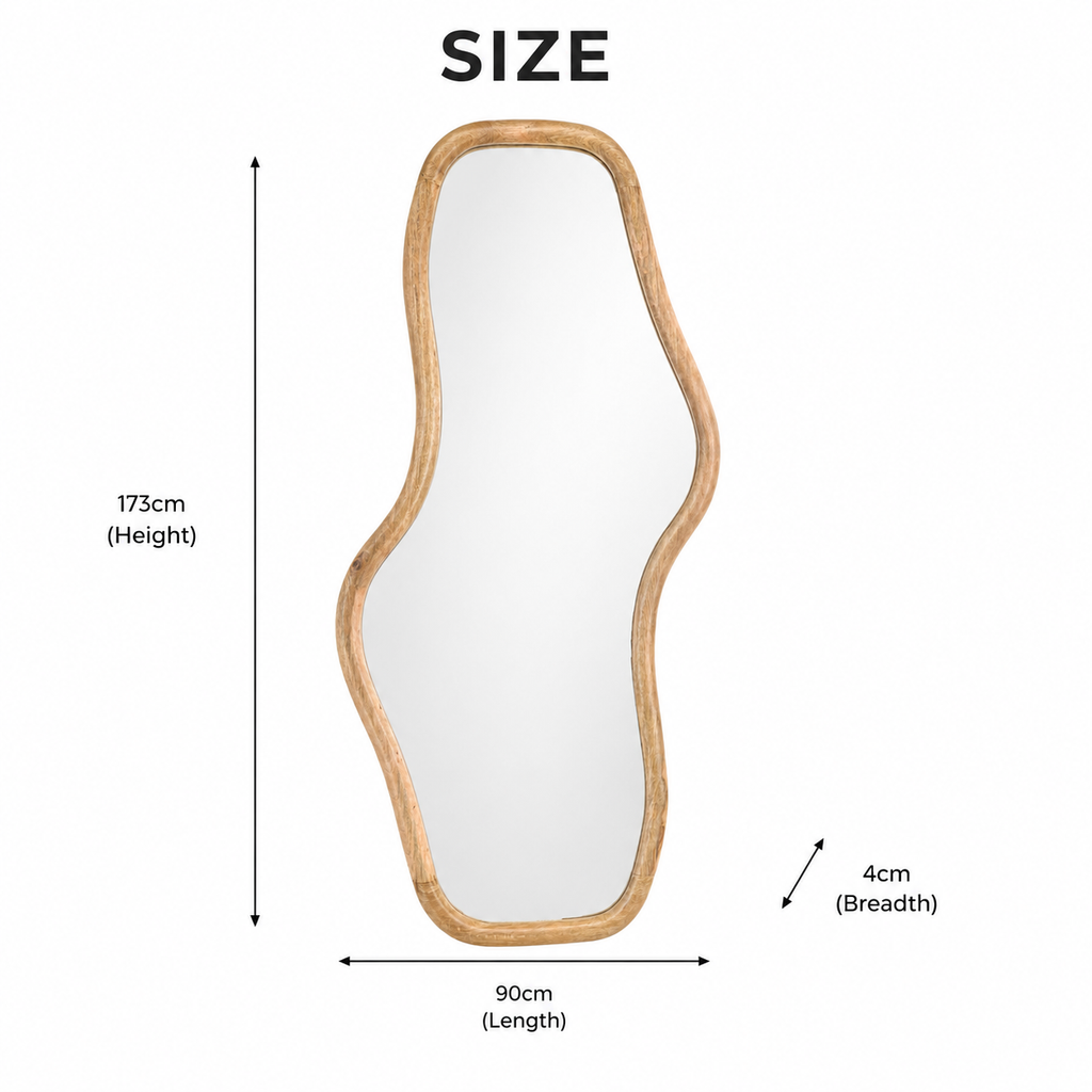 Smooth Curve Mango Wood Wall Mirror 90x170cm