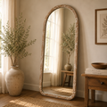Semi Round Wall Mirror in Antique White Mango Wood