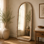 Semi Round Wall Mirror in Antique White Mango Wood