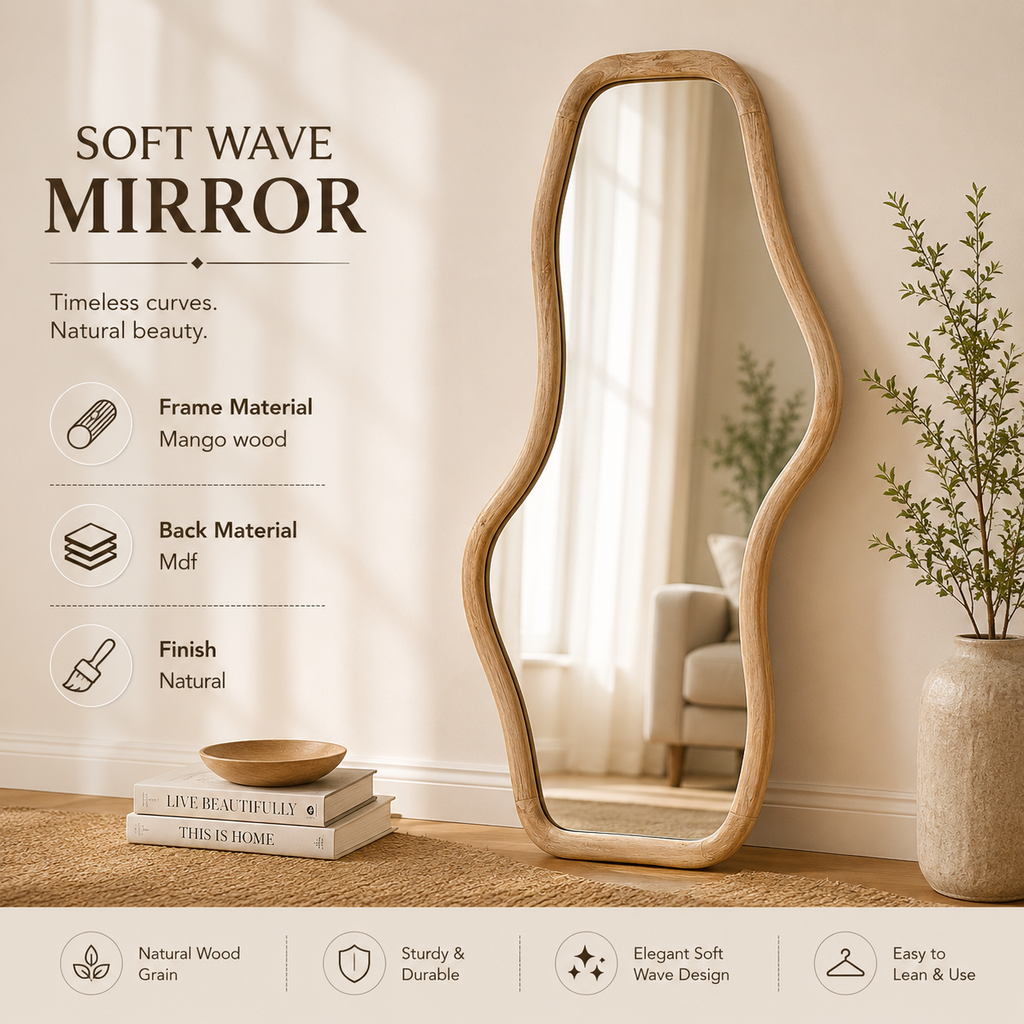 Smooth Curve Mango Wood Wall Mirror 90x170cm