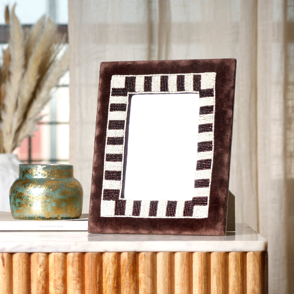 Classic Mocha Striped Photo Frame 5x7 Inch, Brown