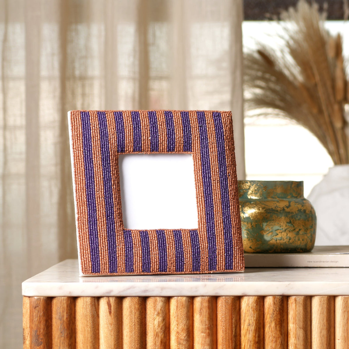 Royal Plum & Cocoa Beaded Photo Frame 4x4 Inch