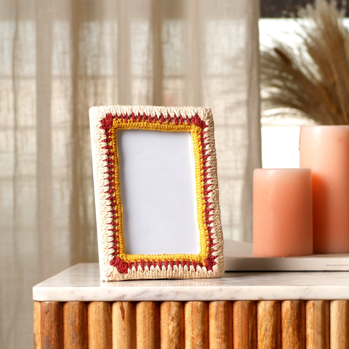 Golden Amber Beaded Photo Frame 4x6 Inch, Artisan