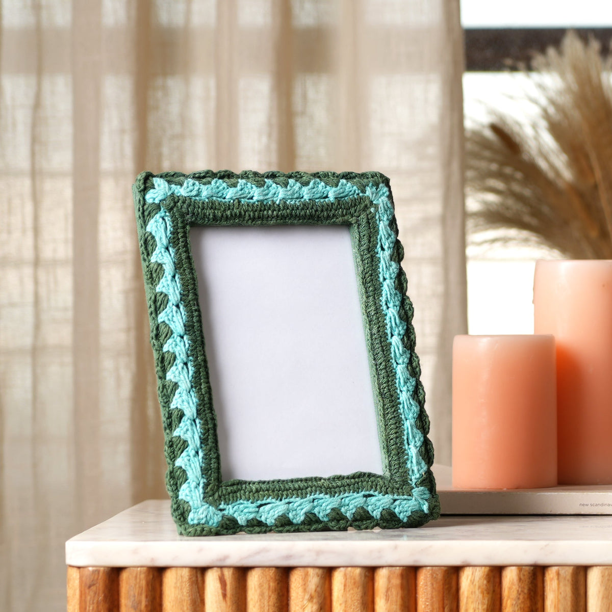 Sage Serenity Crochet Photo Frame 5x7 Inch, Green