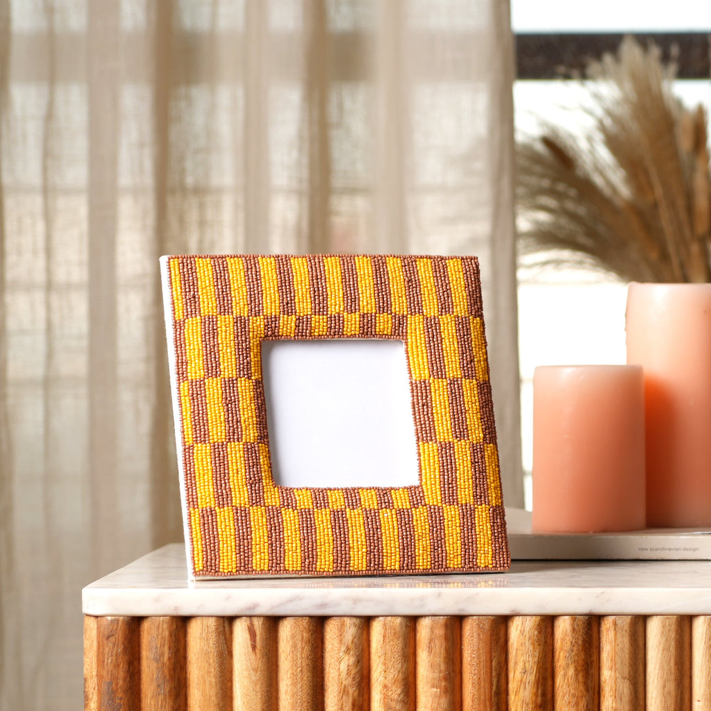 Rustic Brown Beaded Photo Frame 4x4 Inch