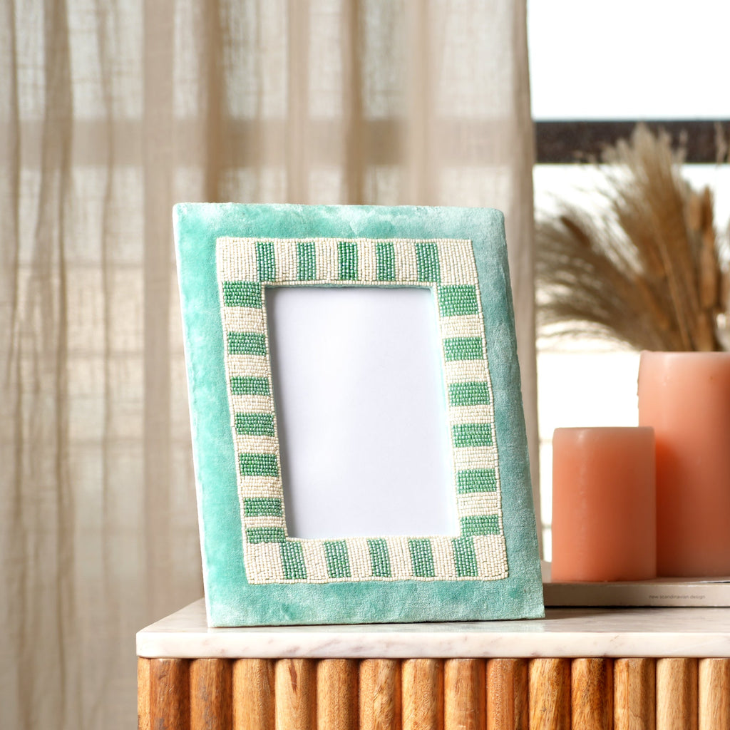 Sage Stripe Beaded Embroidered Photo Frame 5x7 Inch