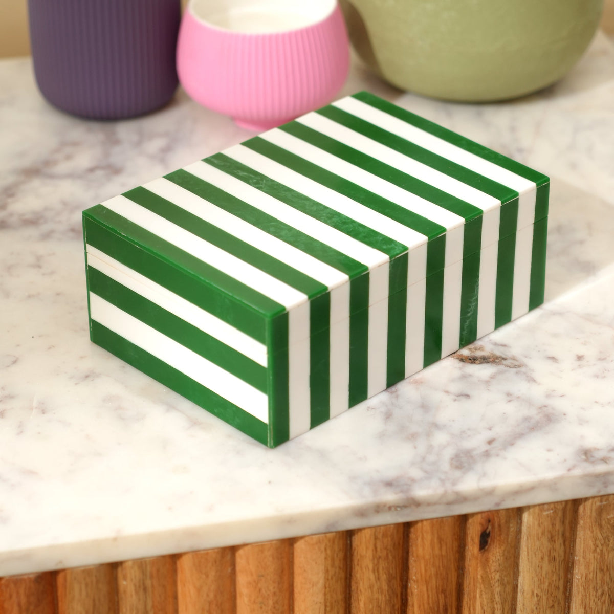 Green Striped Resin Storage Box Glossy MDF