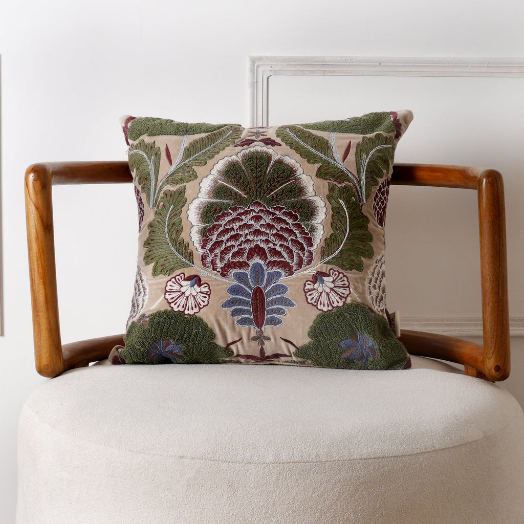 Hand-Embroidered Cotton Velvet Cushion 45×45 cm