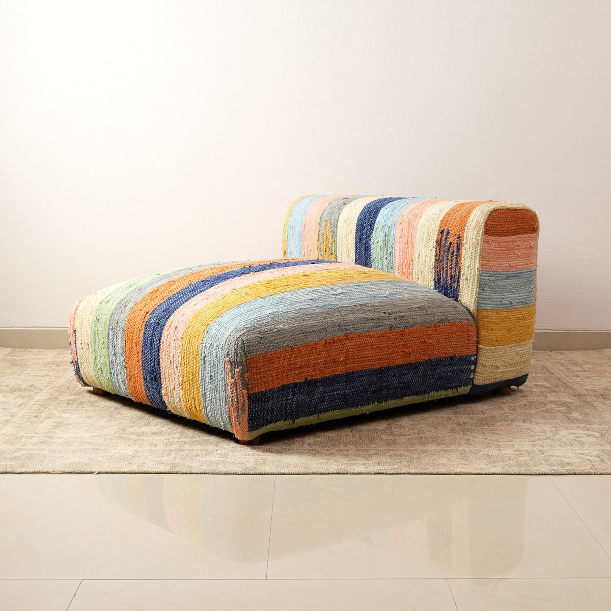 Striped Cotton Floor Daybed with Backrest 102cm