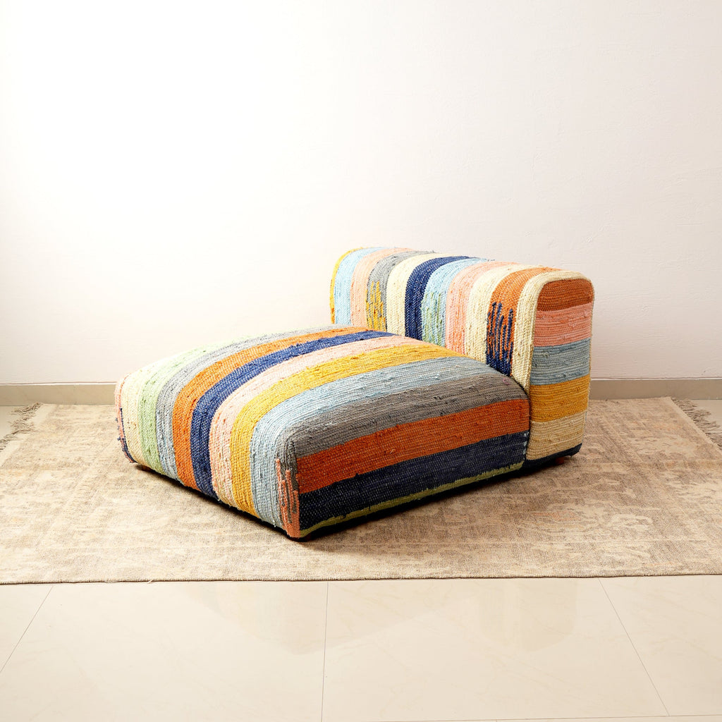 Striped Cotton Floor Daybed with Backrest 102cm