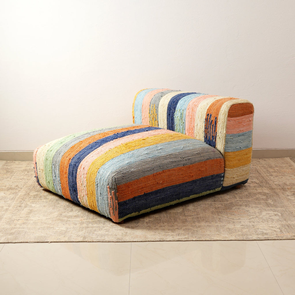Striped Cotton Floor Daybed with Backrest 102cm