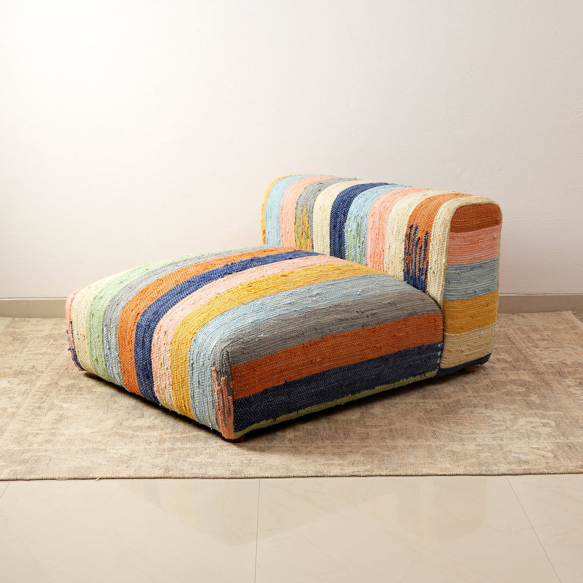 Striped Cotton Floor Daybed with Backrest 102cm