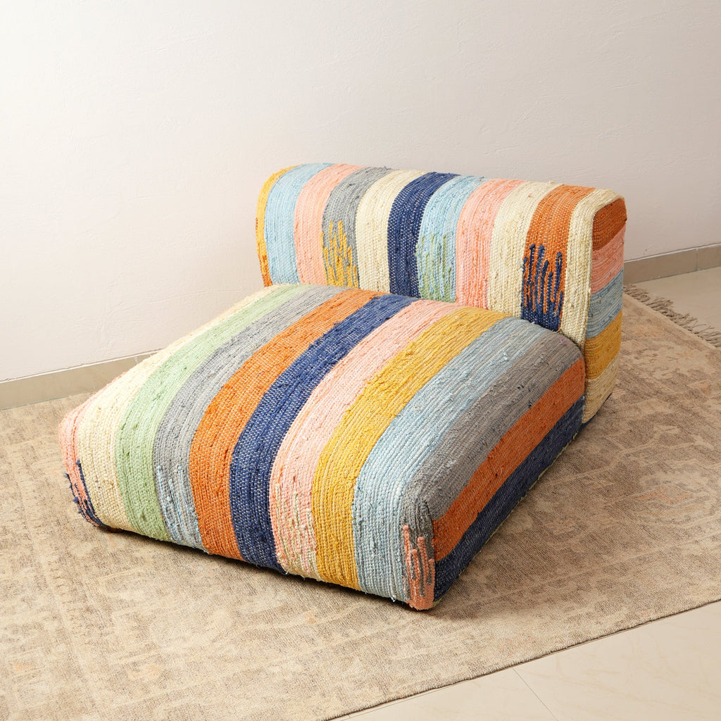 Striped Cotton Floor Daybed with Backrest 102cm