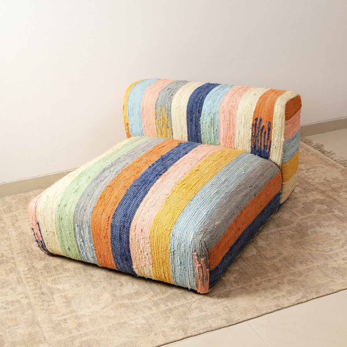 Striped Cotton Floor Daybed with Backrest 102cm