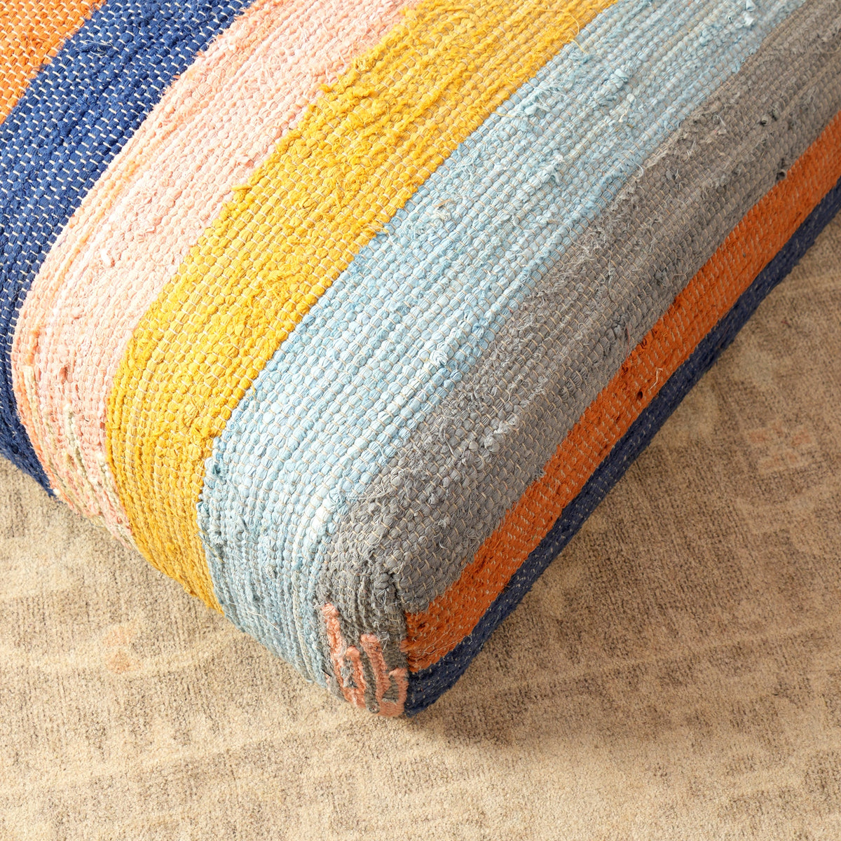 Striped Cotton Floor Daybed with Backrest 102cm