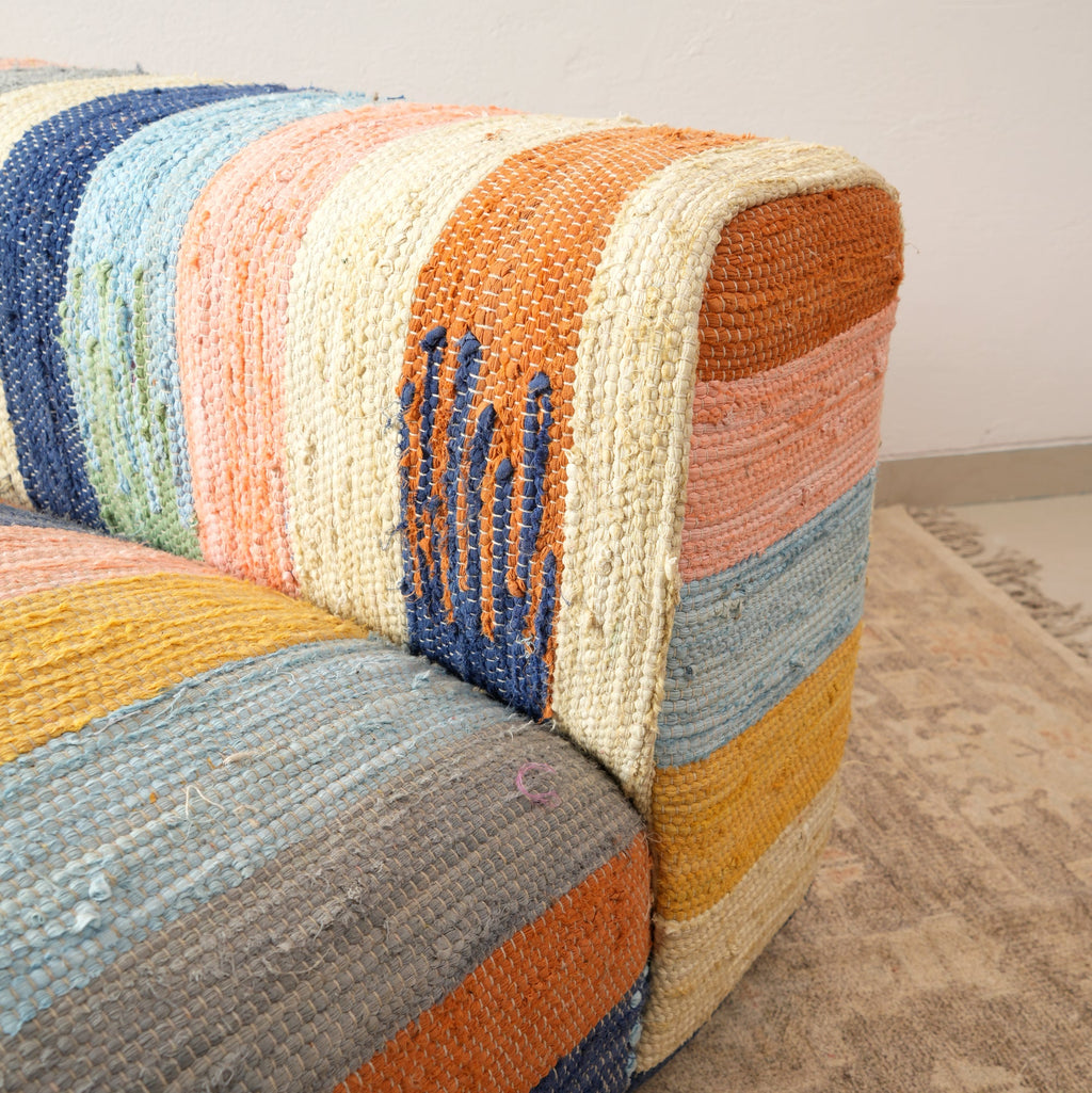 Striped Cotton Floor Daybed with Backrest 102cm