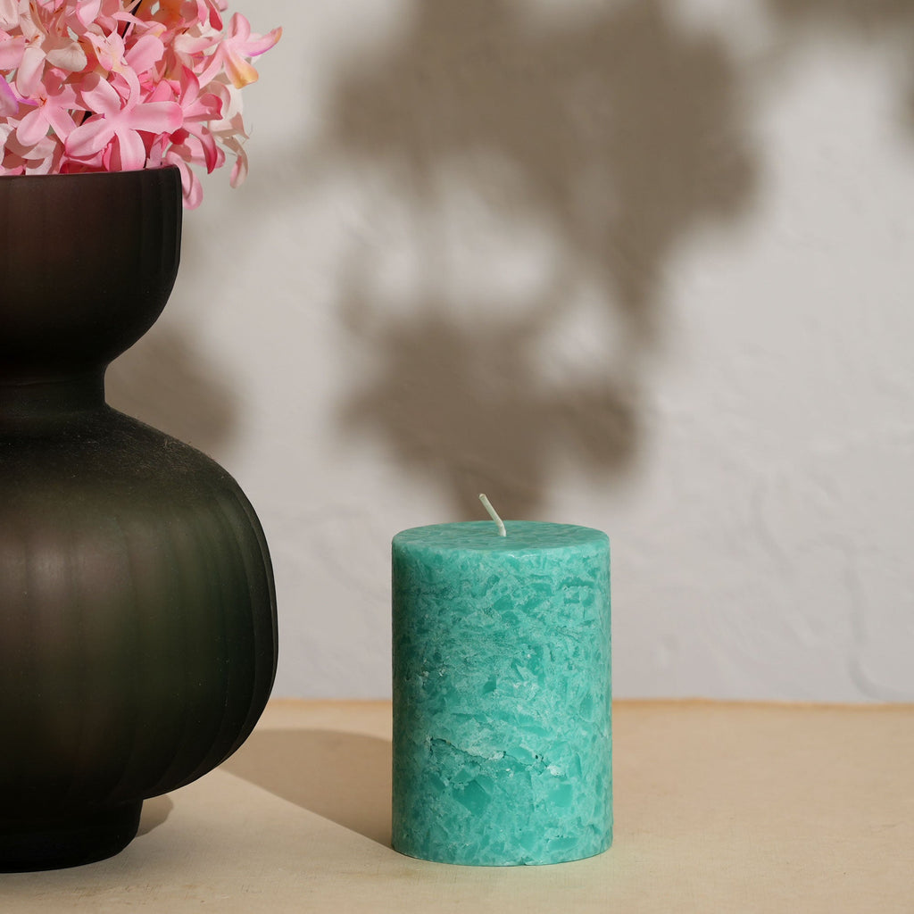 Sea Salt Marble Pillar Candle, Ocean Mist Fragrance
