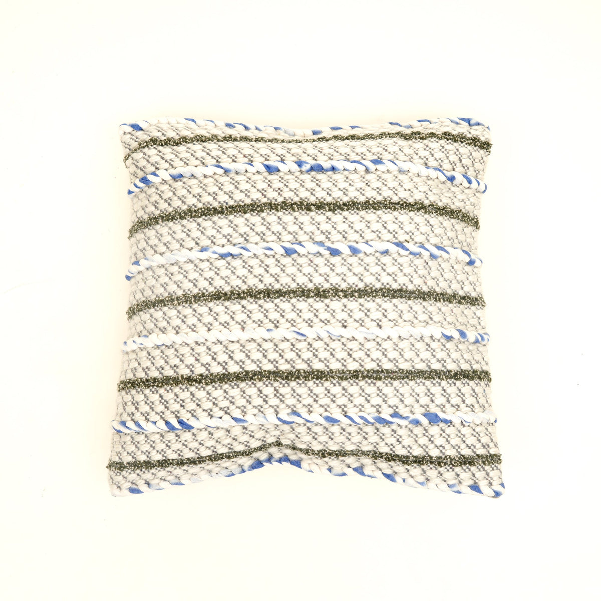 Ivory, Blue & Charcoal Handwoven Cushion Cover