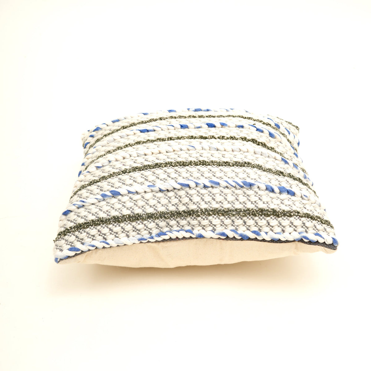 Ivory, Blue & Charcoal Handwoven Cushion Cover