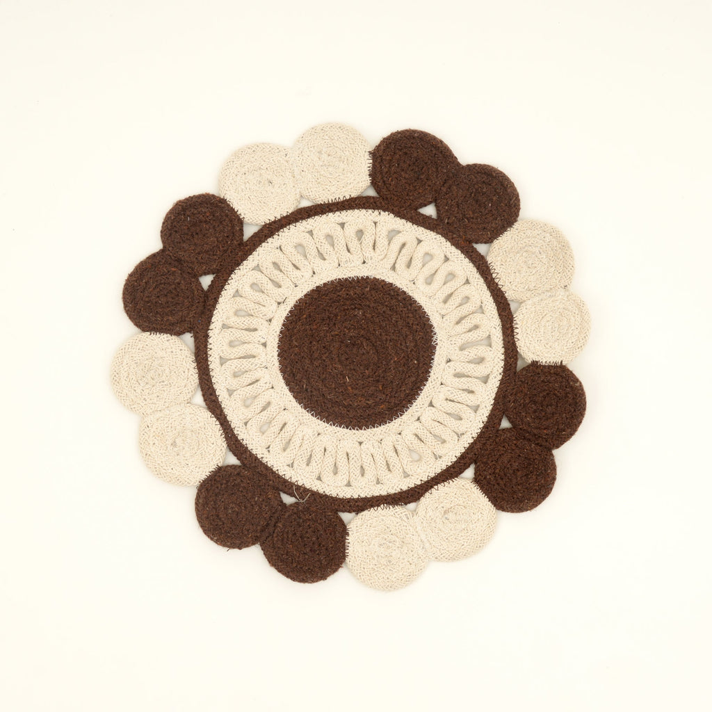 Brown Cotton Braided Round Placemat, Handcrafted