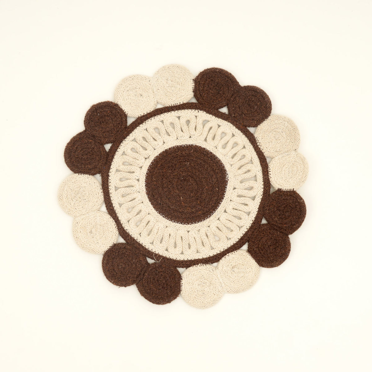 Brown Cotton Braided Round Placemat, Handcrafted