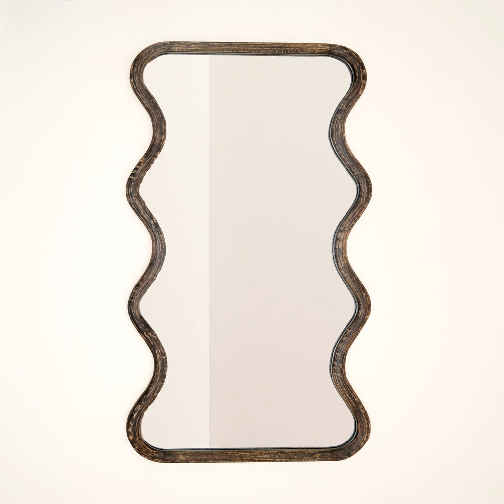 Wave Frame Mirror in Antique Brown Mango Wood 90x180cm