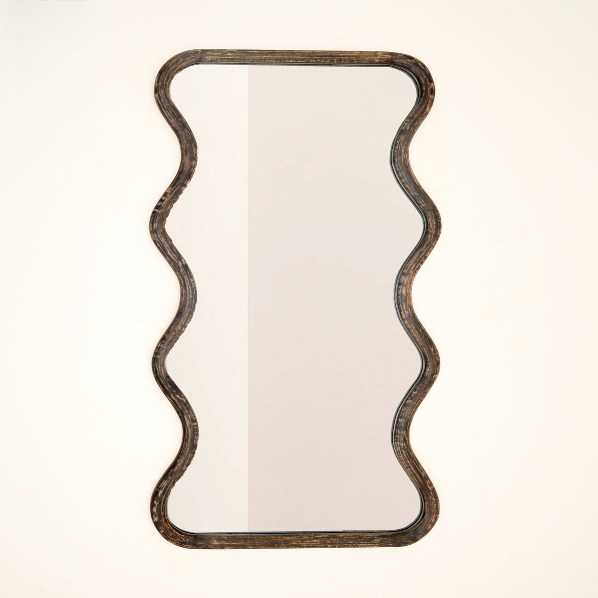Wave Frame Mirror in Antique Brown Mango Wood 90x180cm