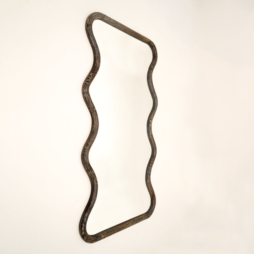 Wave Frame Mirror in Antique Brown Mango Wood 90x180cm