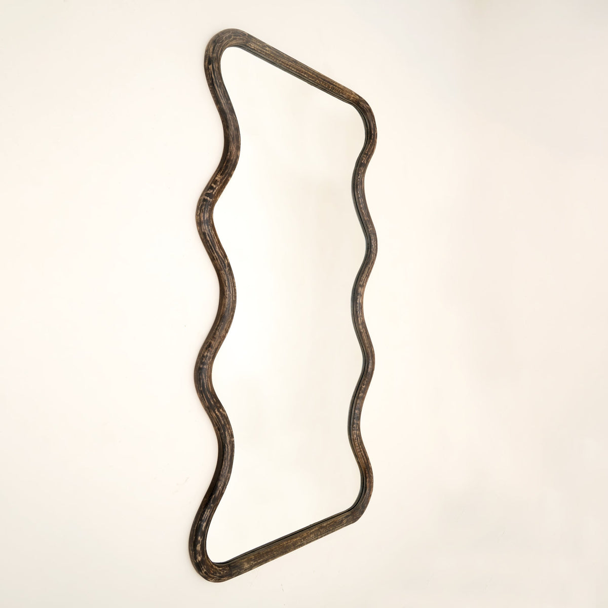 Wave Frame Mirror in Antique Brown Mango Wood 90x180cm