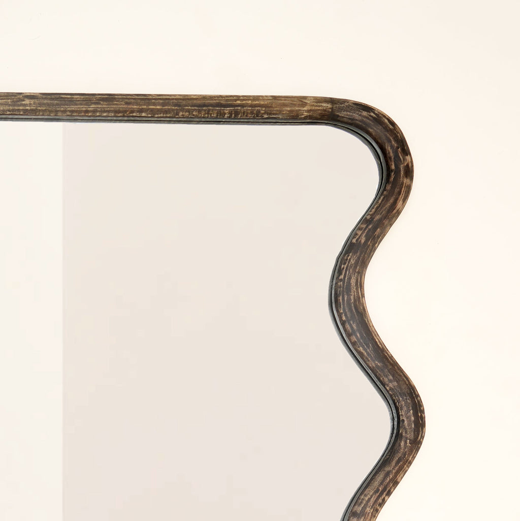 Wave Frame Mirror in Antique Brown Mango Wood 90x180cm