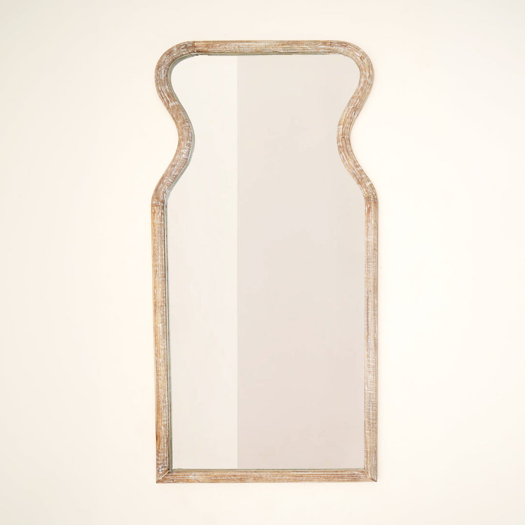 Curved Neck Wall Mirror in Antique White Mango Wood