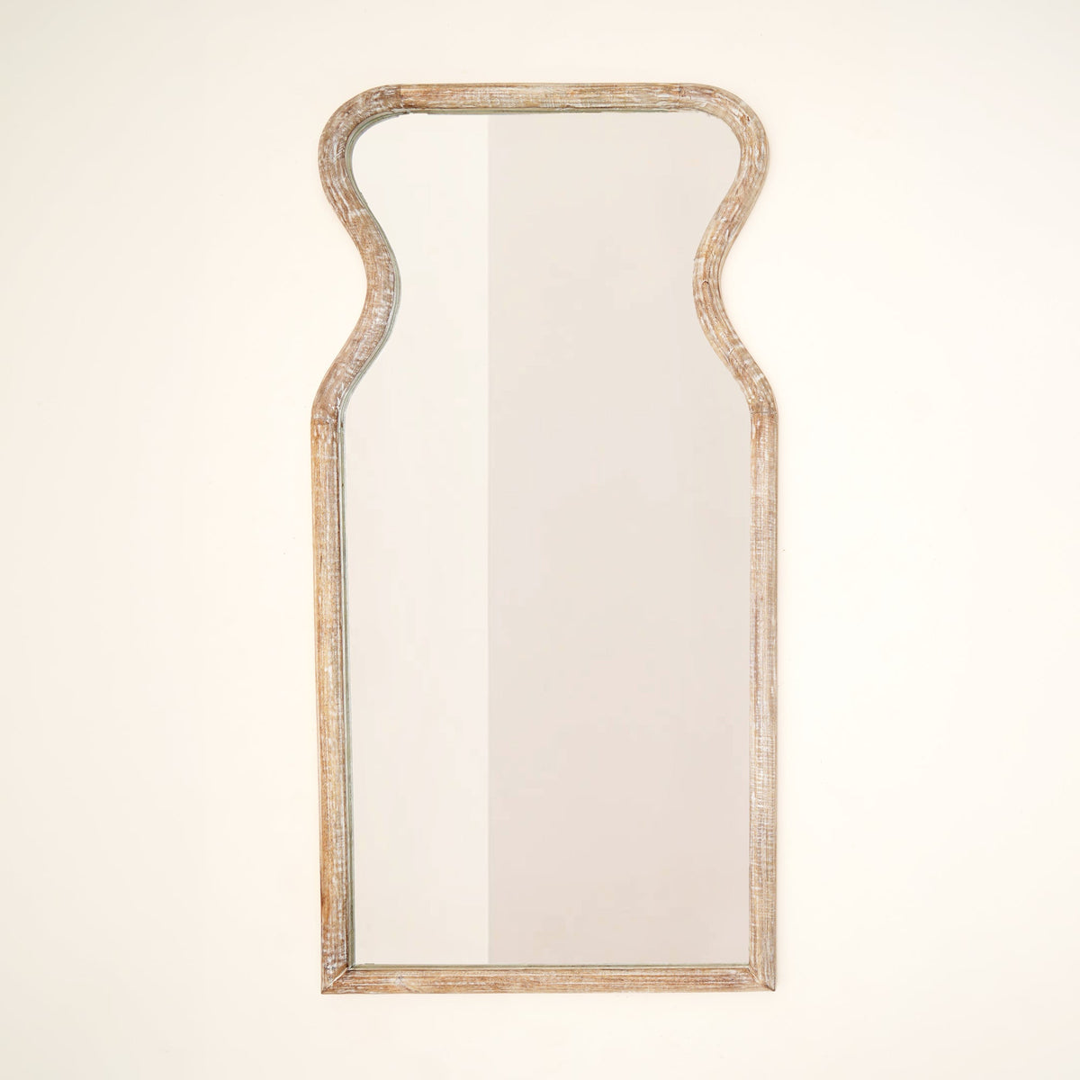 Curved Neck Wall Mirror in Antique White Mango Wood